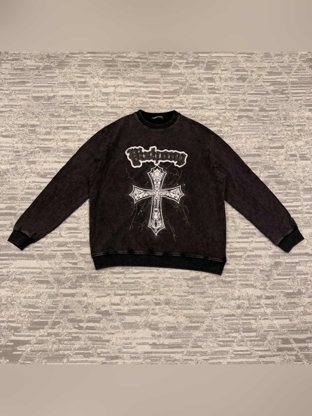 Chrome Hearts Acid Wash Rhinestone Pullover Sweatshirt Crew Menโs Large Oversize